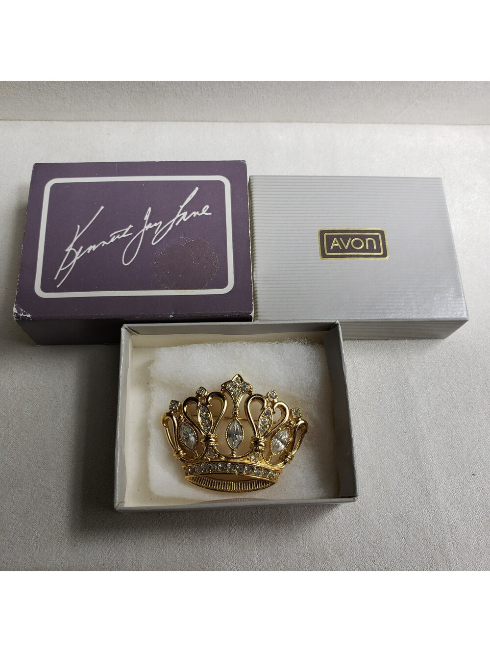 Vintage Kenneth Jay Lane for Avon Rhinestone Crown Brooch NOS In Box Tiara